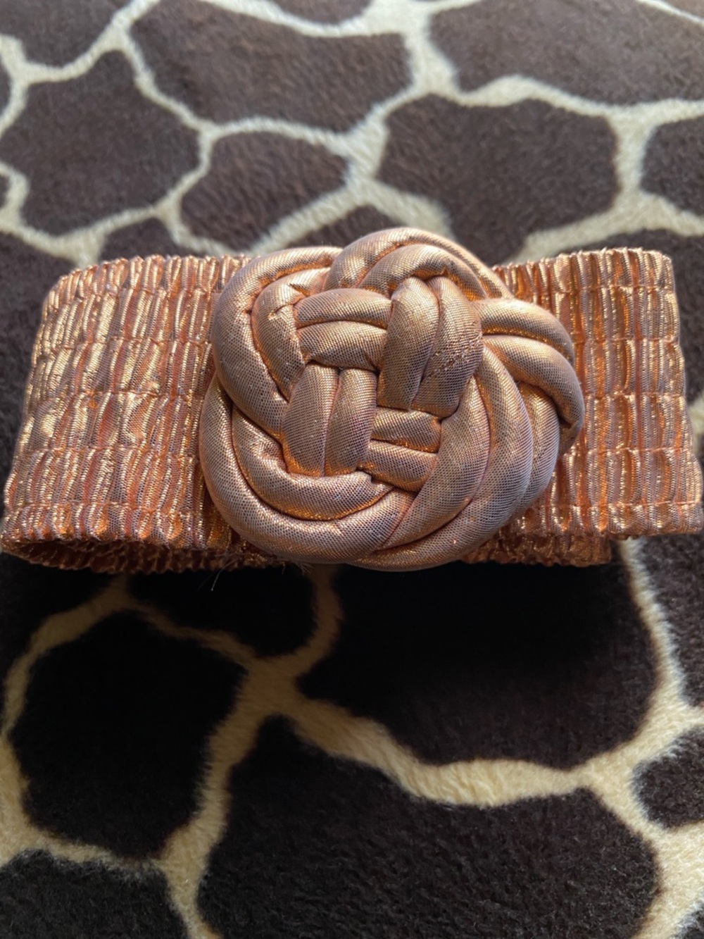 Vintage 80’s Elastic Copper Colored Cinch Belt with Infinity Knot Buckle